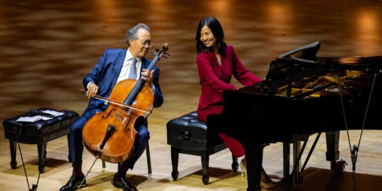 Mayor Wu and cellist Yo-Yo Ma perform together at Boston’s Symphony Hall